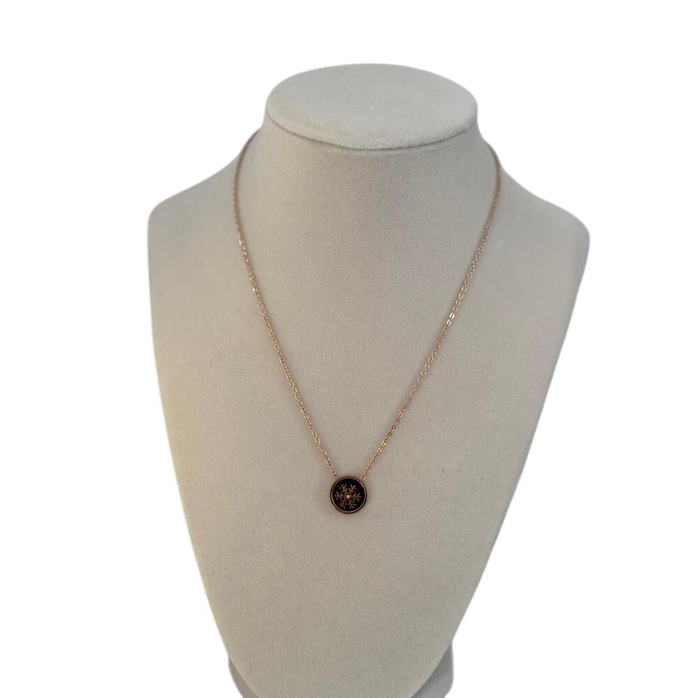 Rose Gold Snowflake Pendant Necklace Black Enamel Minimalist Women Jewelry - Picture 5 of 7